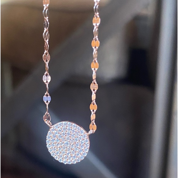 - stunning 925 dainty, bronze coloured mirrored chain & crystal pendant. Nwot - Picture 1 of 6